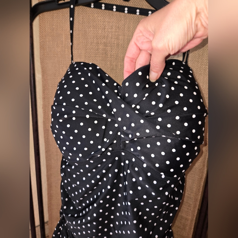 Women's Merona Black White Polka Dot Swim Dress Size XL - Picture 4 of 10